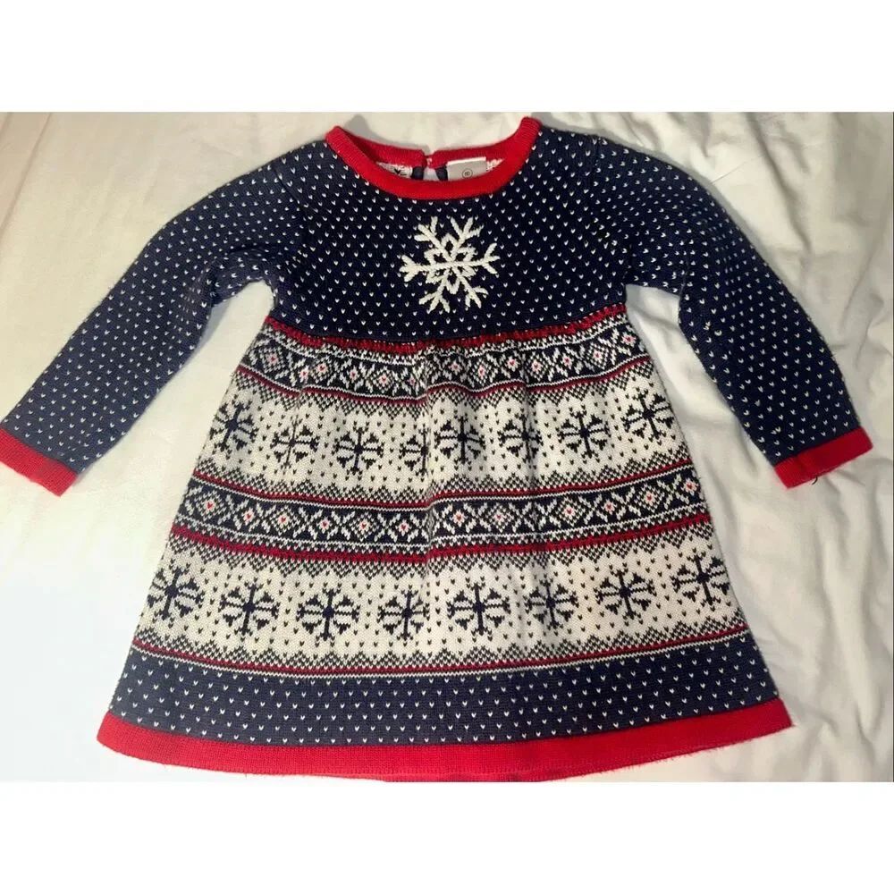 Hanna Andersson knit Sweater Dress Snowflake Winter Holidays 100% Cotton 80 cm 1